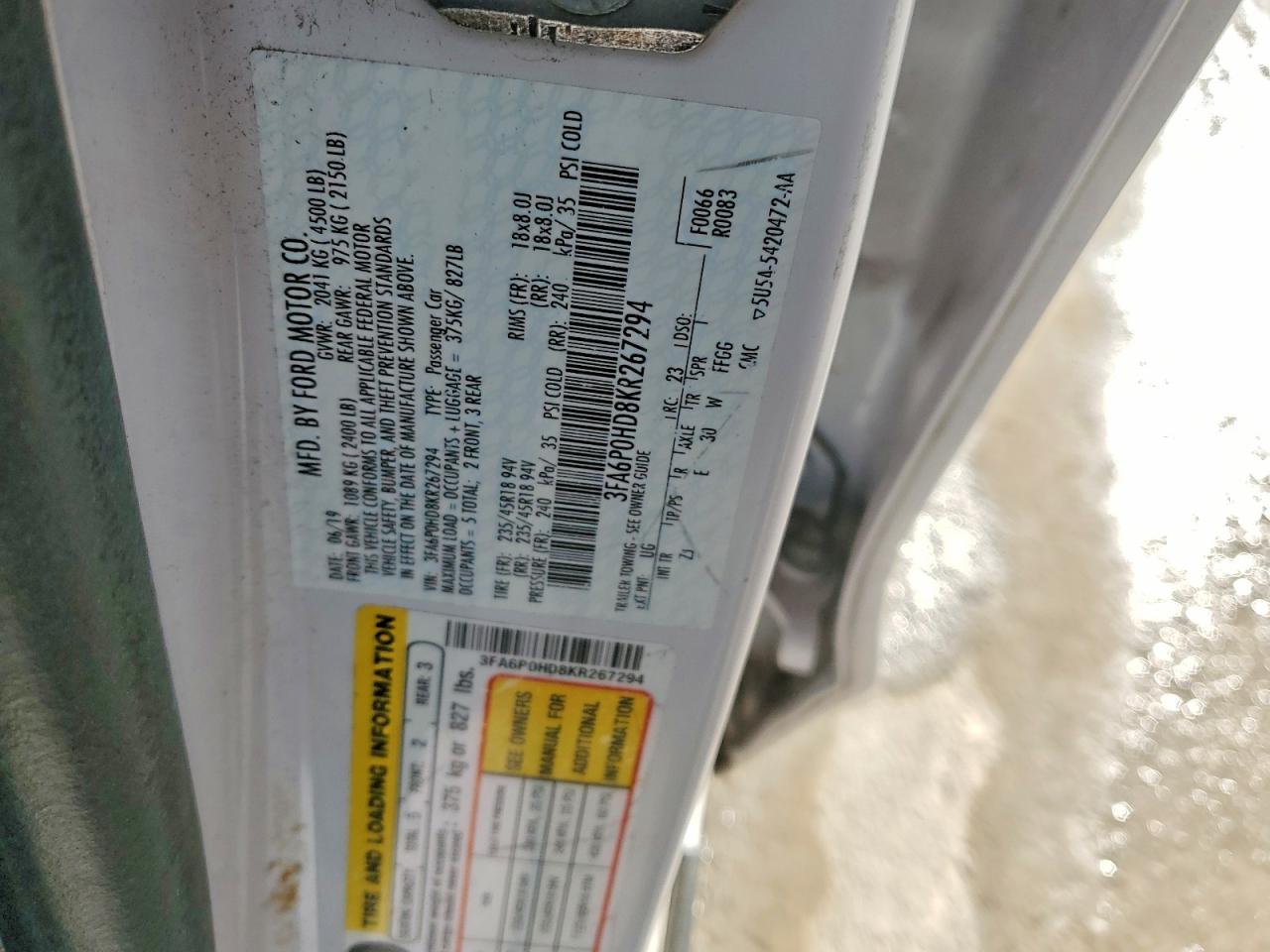 2019 FORD FUSION SE photo 23