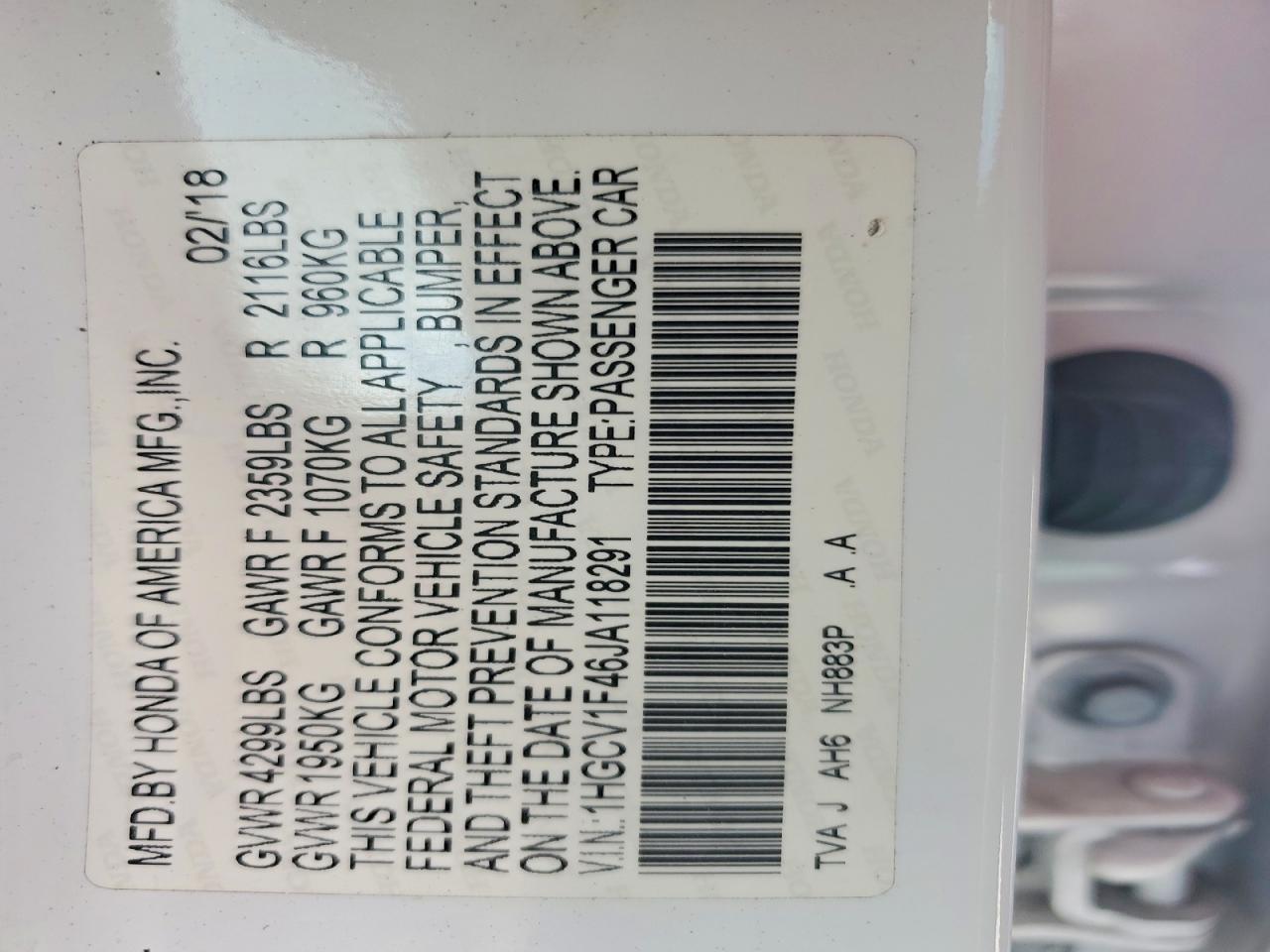 2018 HONDA ACCORD EX photo 34