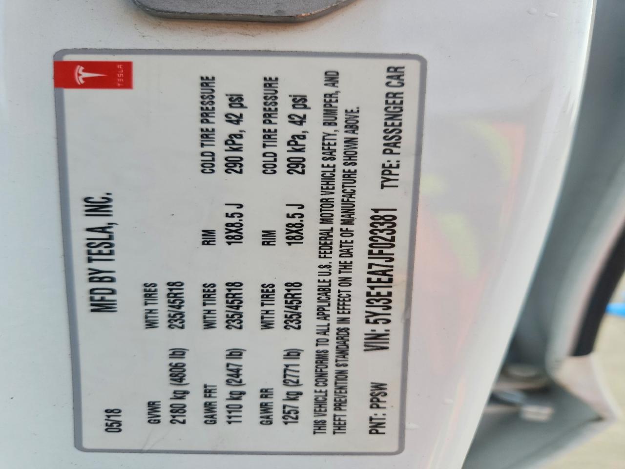 2018 TESLA MODEL 3 photo 23