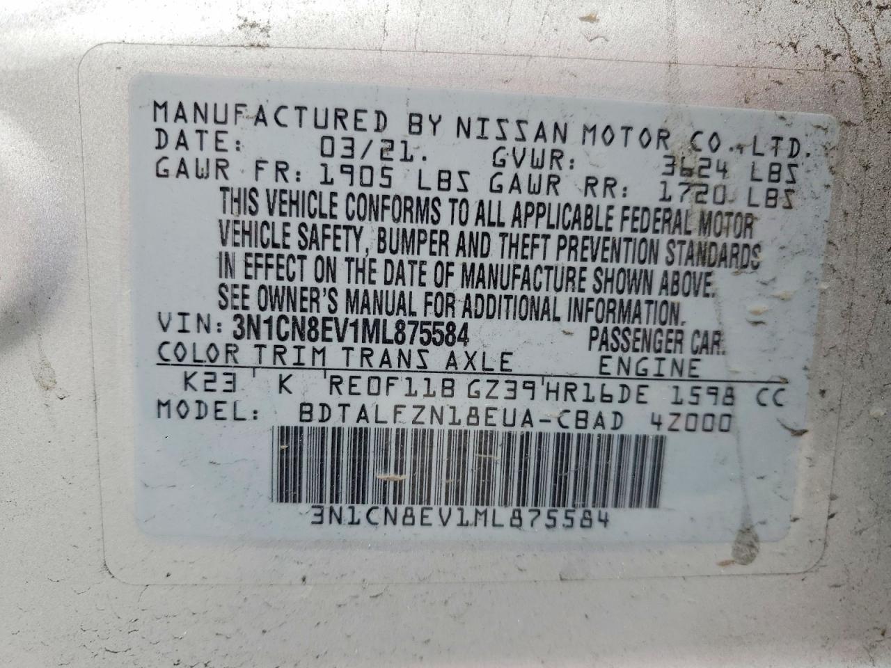 2021 NISSAN VERSA SV photo 23