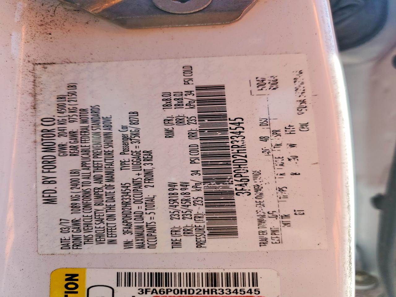 2017 FORD FUSION SE photo 12