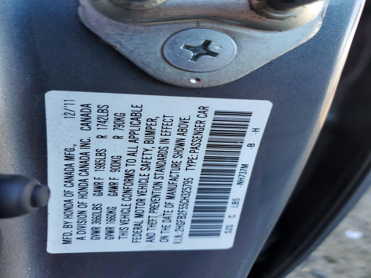 2012 HONDA CIVIC LX photo 12