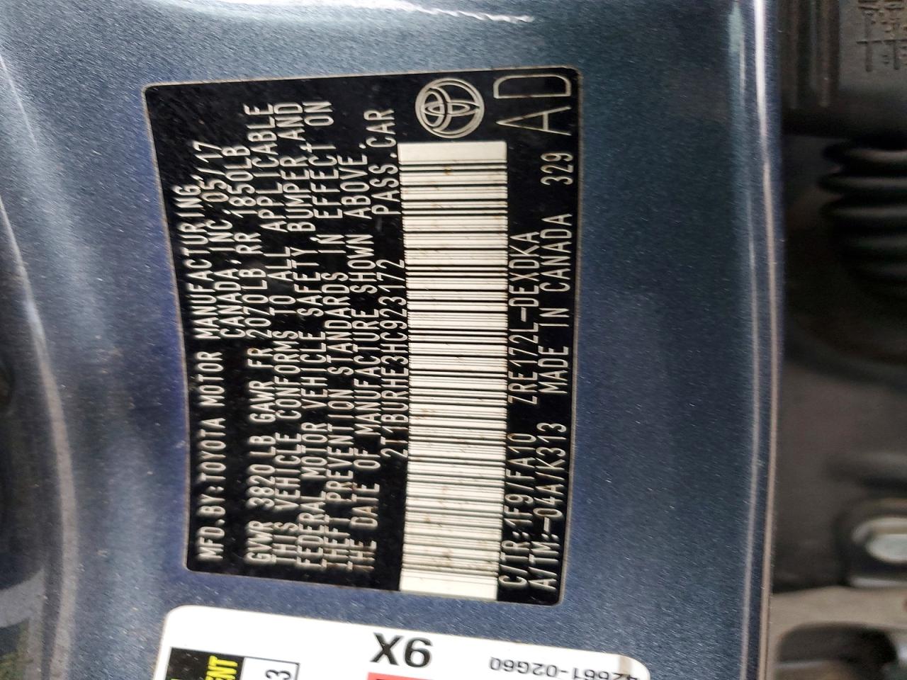 2017 TOYOTA COROLLA L photo 12