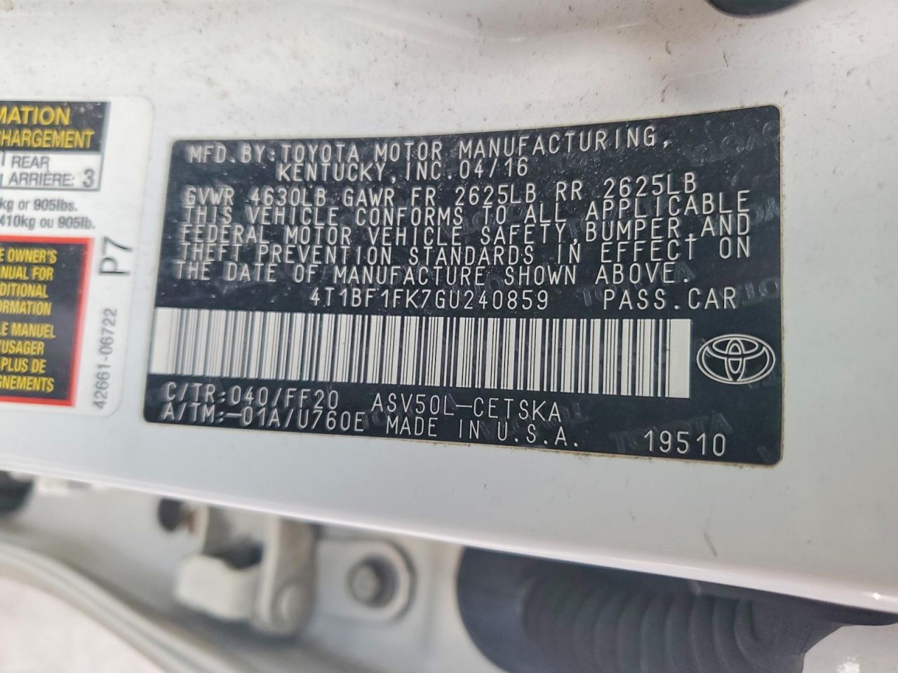 2016 TOYOTA CAMRY LE photo 23