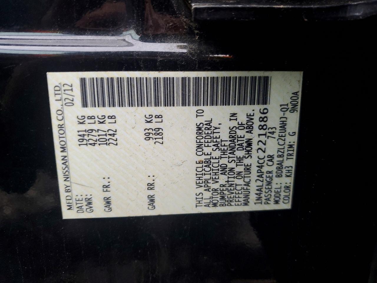 2012 NISSAN ALTIMA BASE photo 34