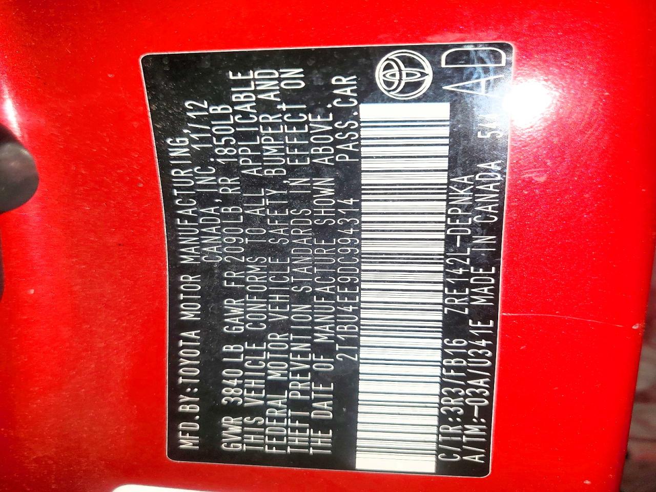 2013 TOYOTA COROLLA BASE photo 12