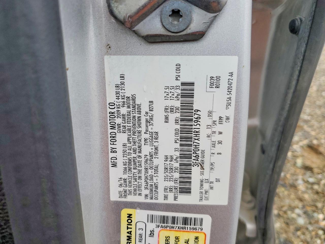 2017 FORD FUSION SE photo 23