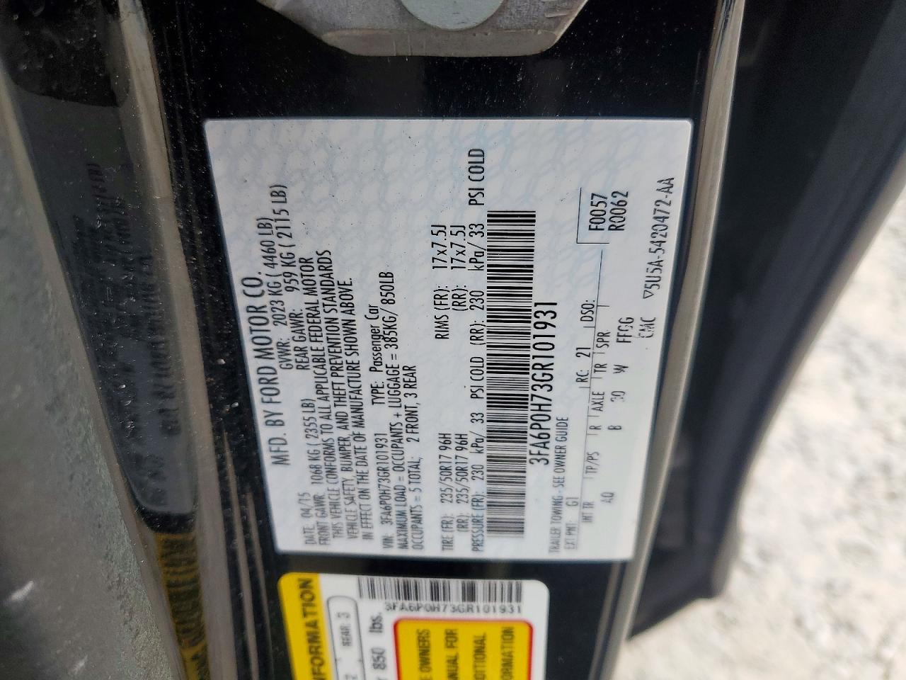 2016 FORD FUSION SE photo 23