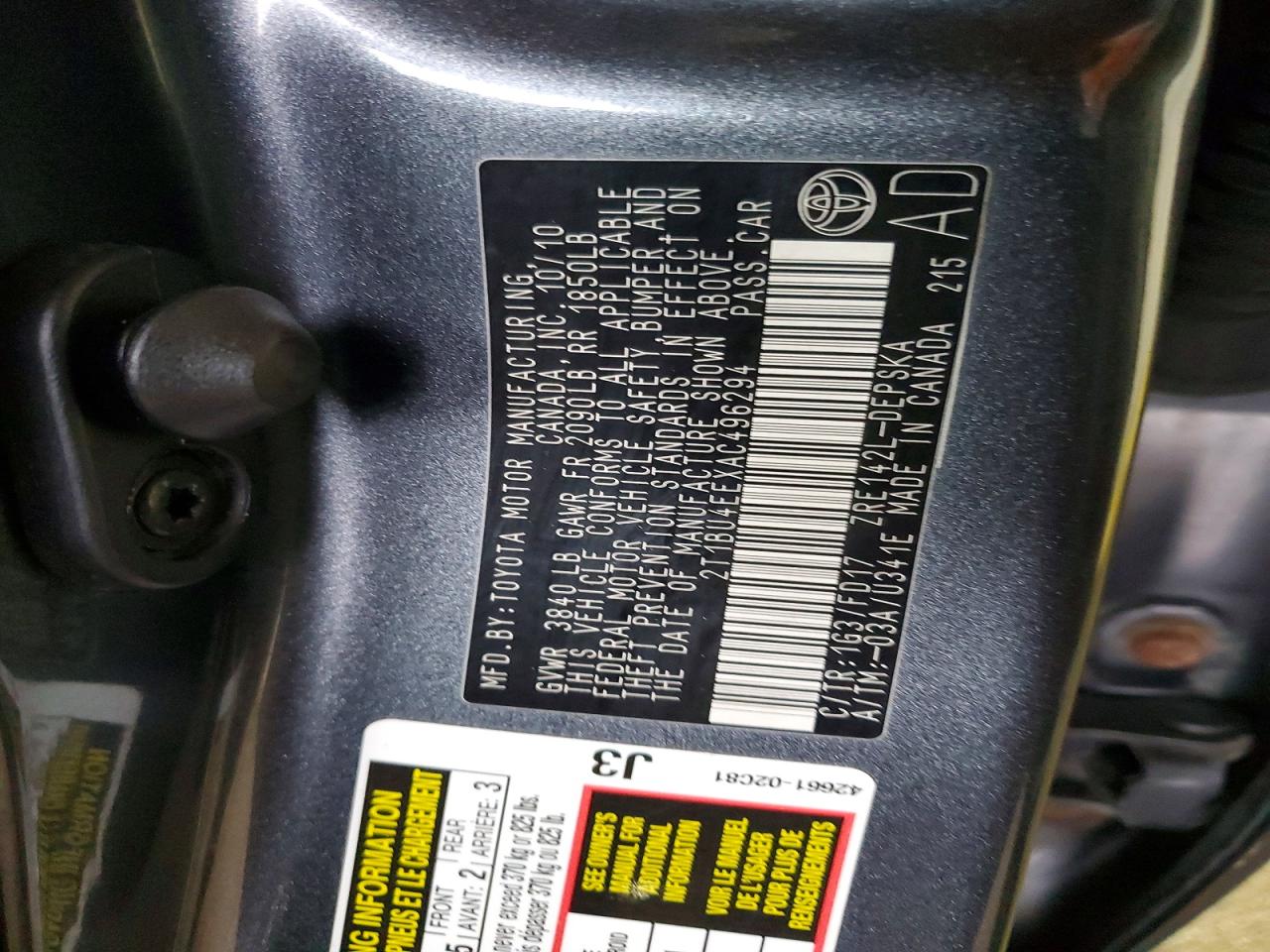 2010 TOYOTA COROLLA S photo 13