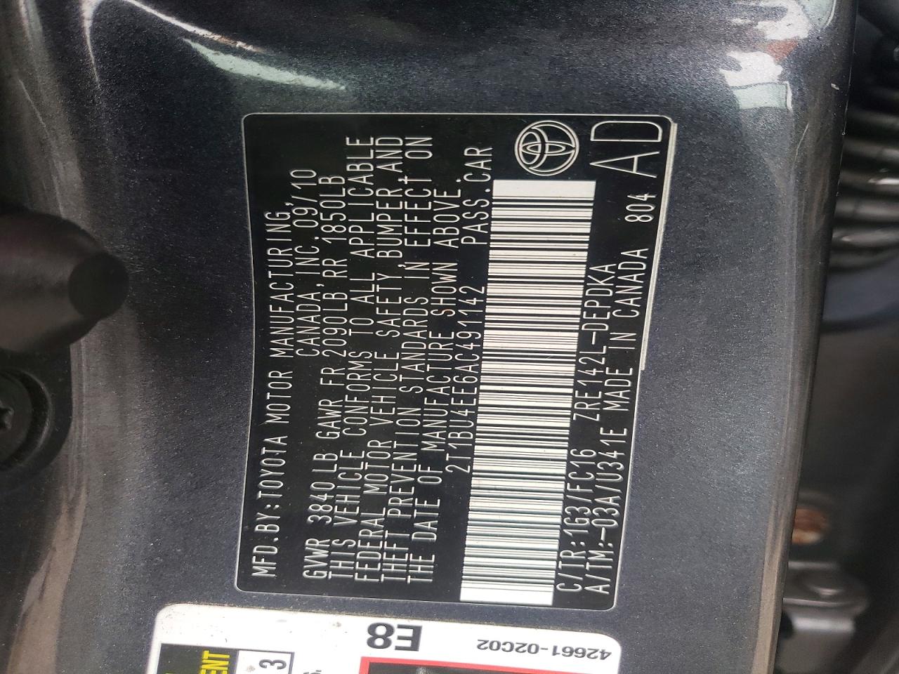 2010 TOYOTA COROLLA BASE photo 12