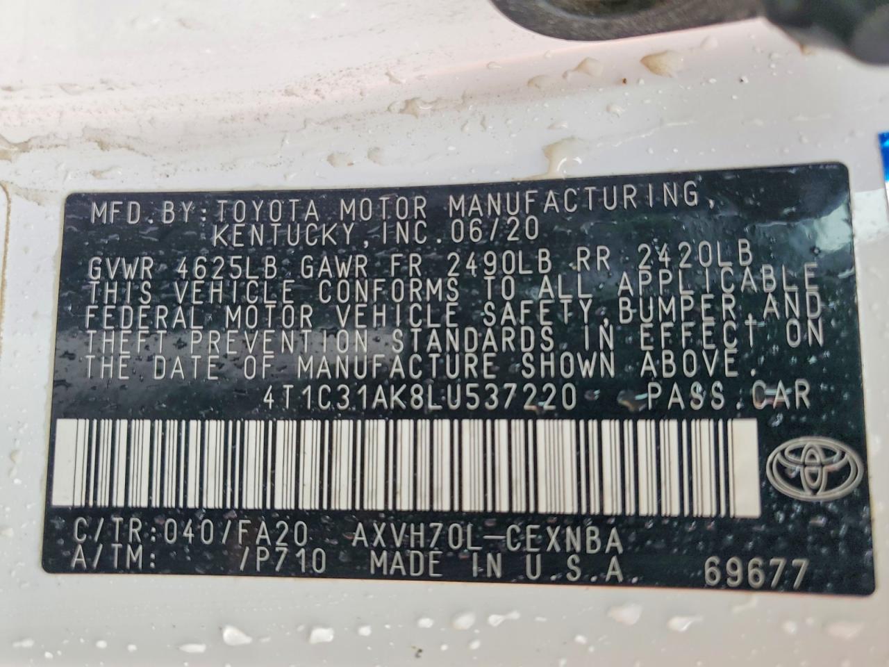 2020 TOYOTA CAMRY LE photo 13