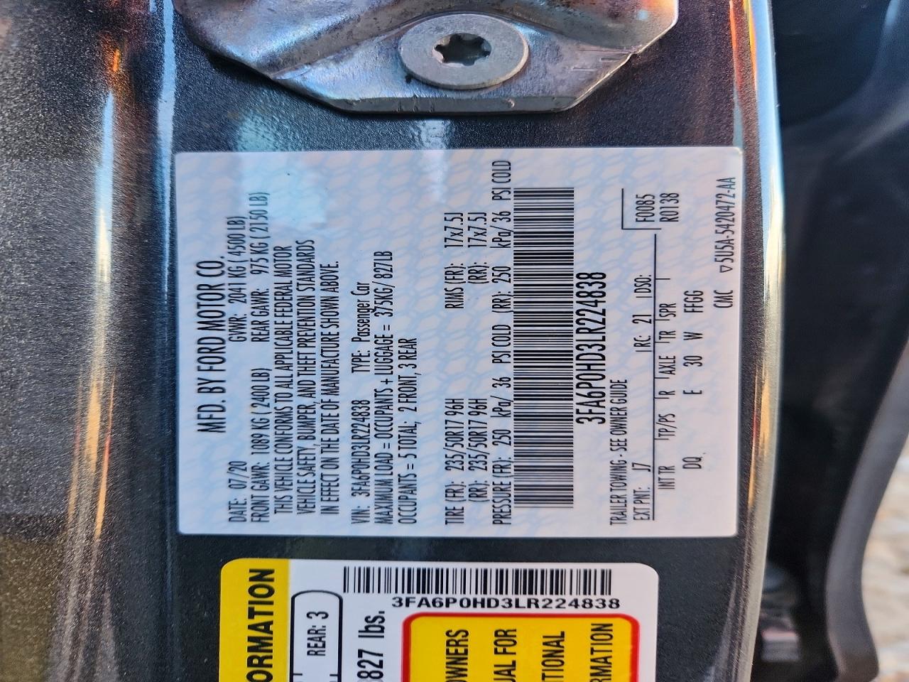 2020 FORD FUSION SE photo 37