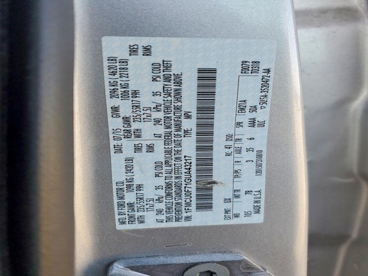 2016 FORD ESCAPE S photo 37