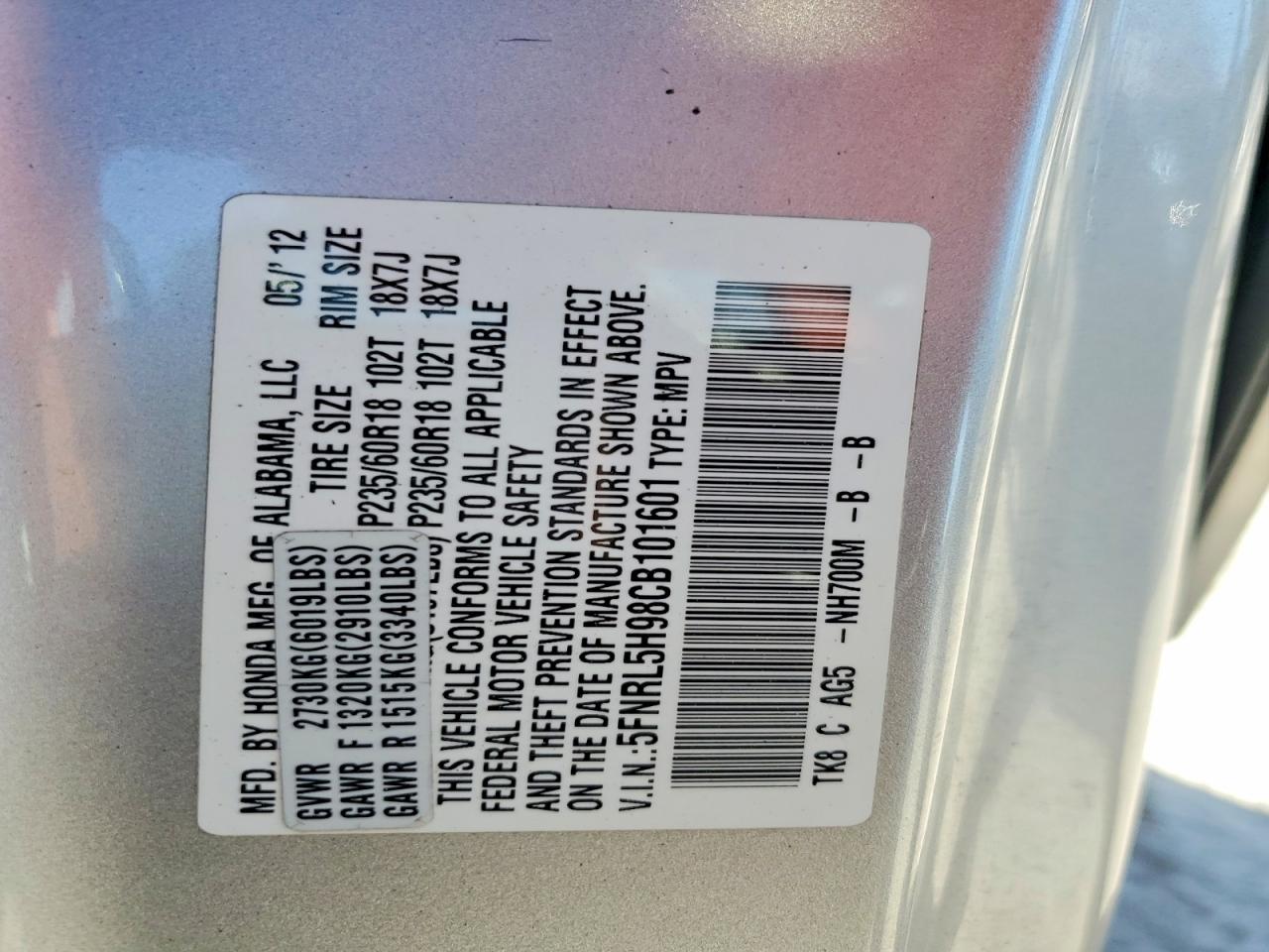 2012 HONDA ODYSSEY TOURING photo 14