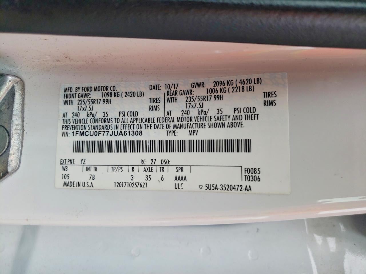2018 FORD ESCAPE S photo 13