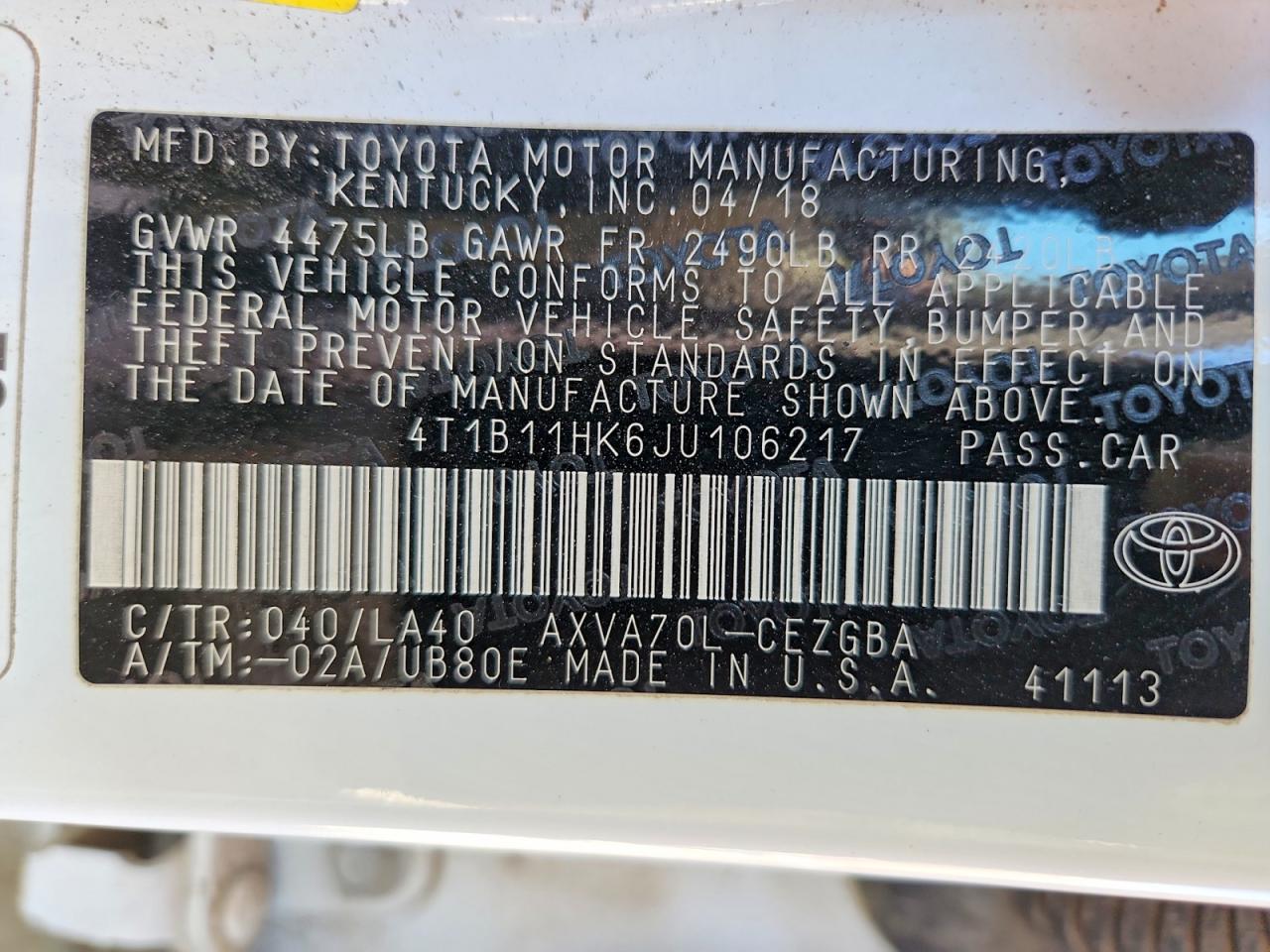 2018 TOYOTA CAMRY XLE photo 23