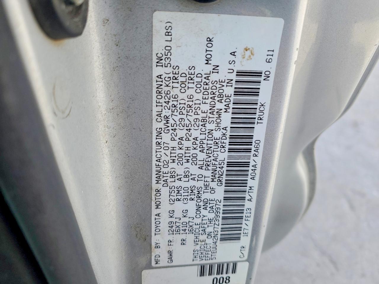 2007 TOYOTA TACOMA ACCESS CAB photo 34