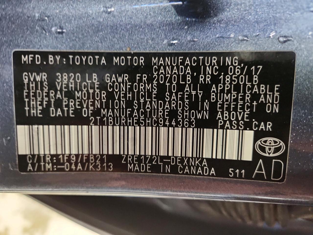 2017 TOYOTA COROLLA BASE photo 12