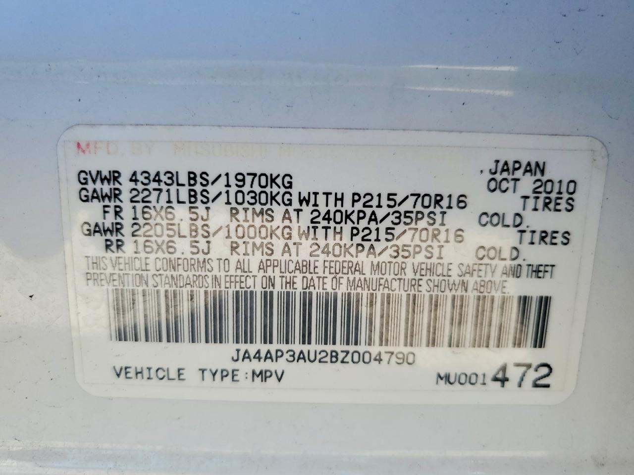2011 MITSUBISHI OUTLANDER SPORT ES photo 14