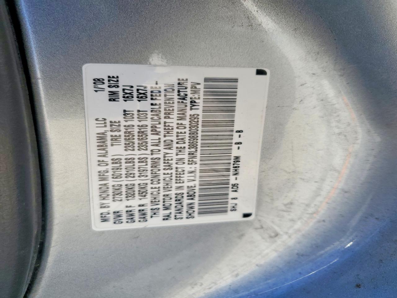 2008 HONDA ODYSSEY EXL photo 12