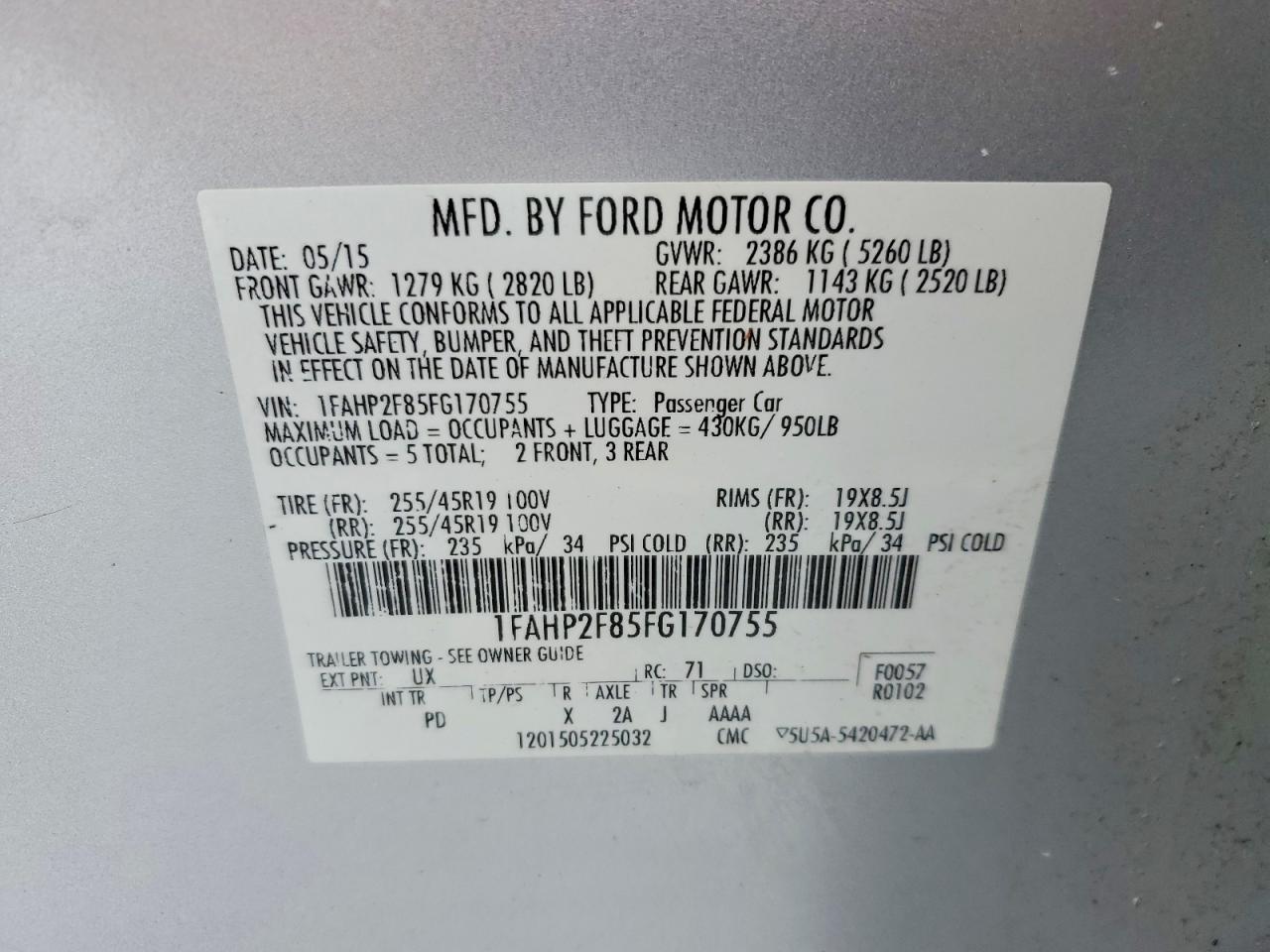 2015 FORD TAURUS LIMITED photo 12