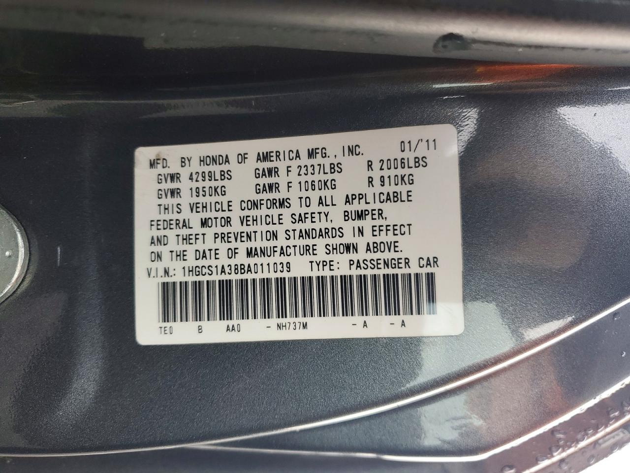 2011 HONDA ACCORD LX-S photo 13