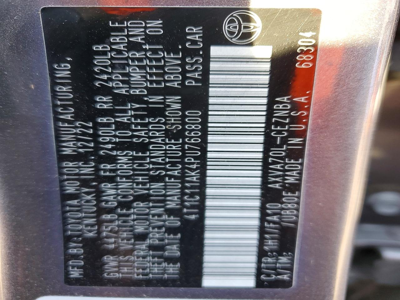 2023 TOYOTA CAMRY LE photo 12