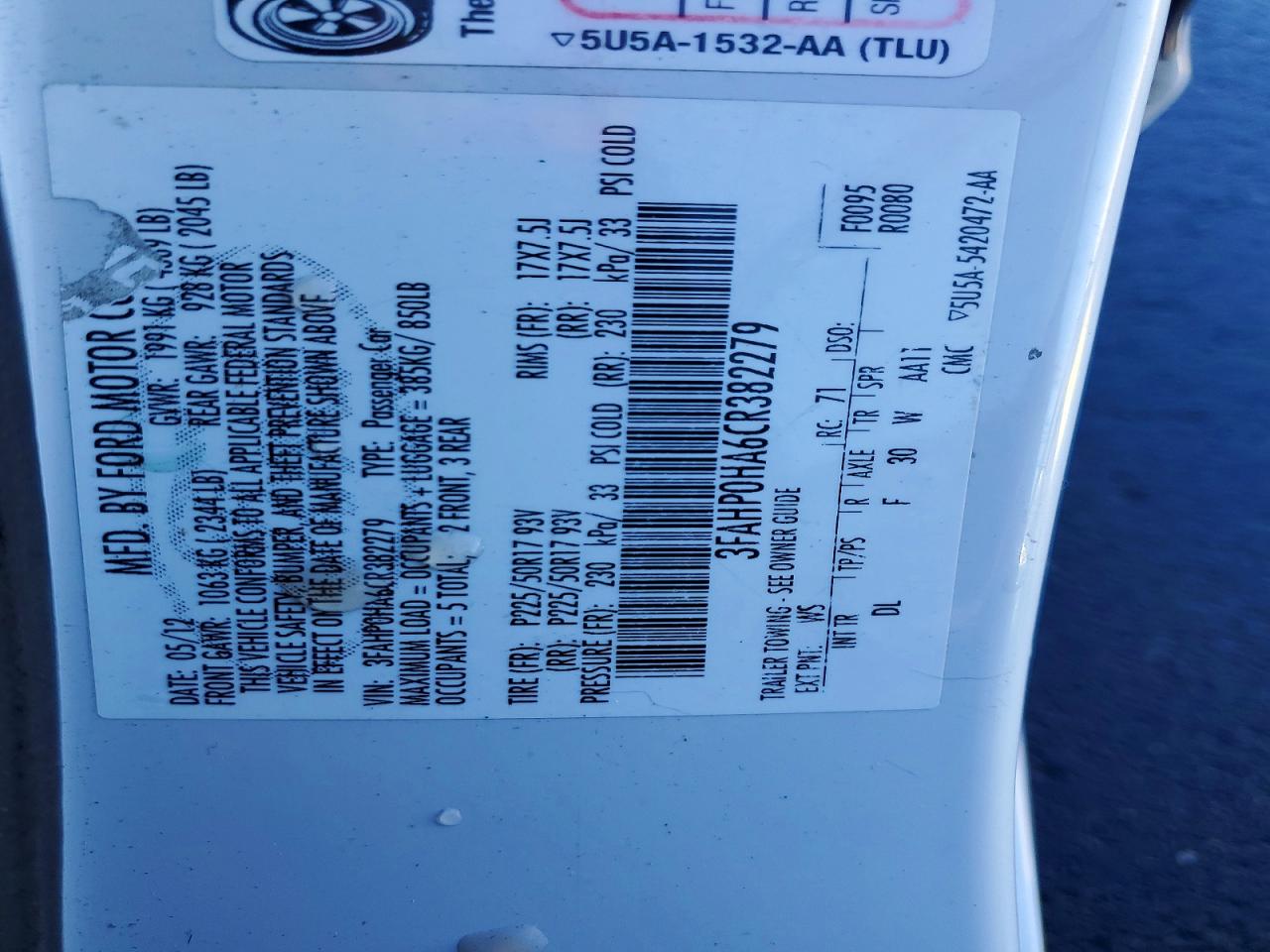 2012 FORD FUSION SE photo 34