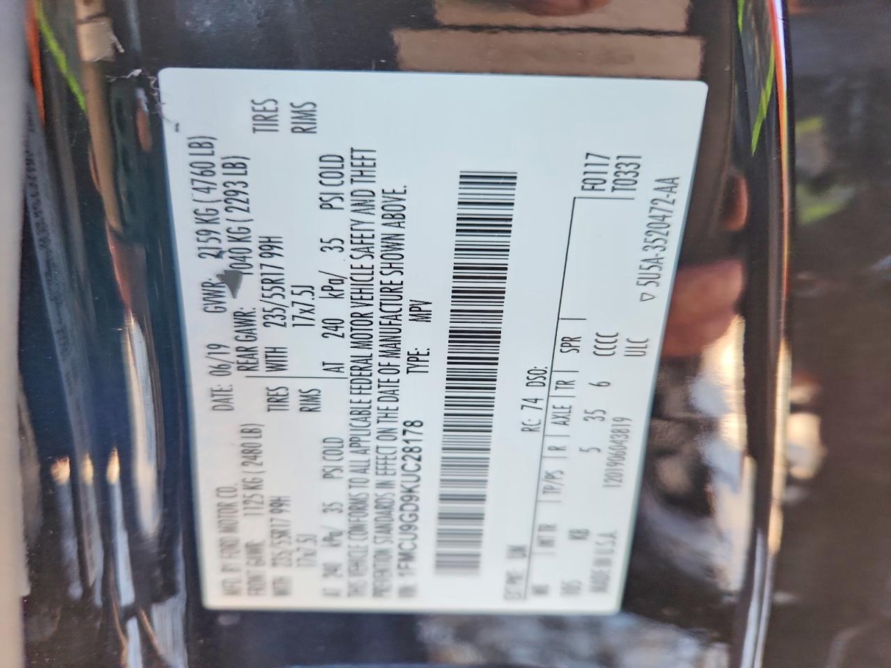2019 FORD ESCAPE SE photo 14