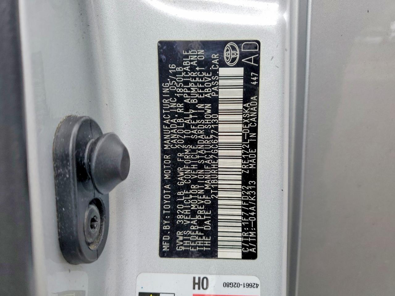2016 TOYOTA COROLLA L photo 12