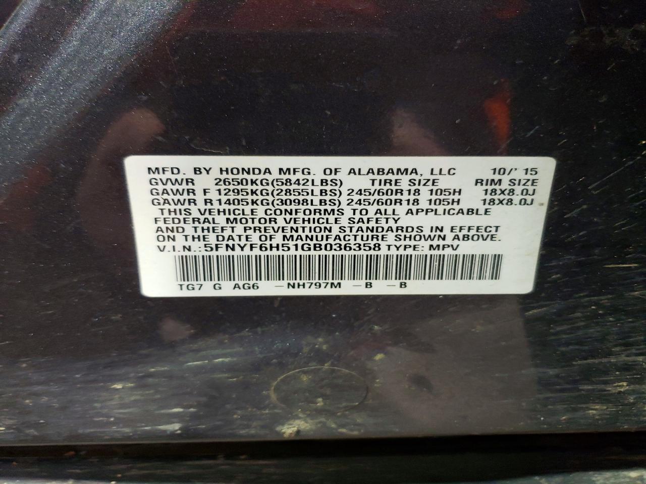 2016 HONDA PILOT EXL photo 25