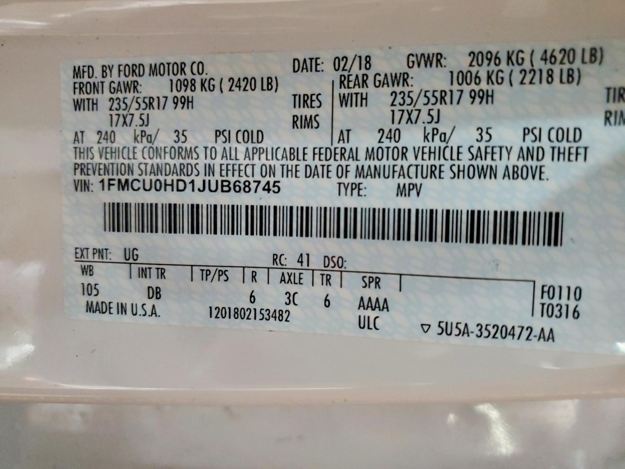 2018 FORD ESCAPE SEL photo 37