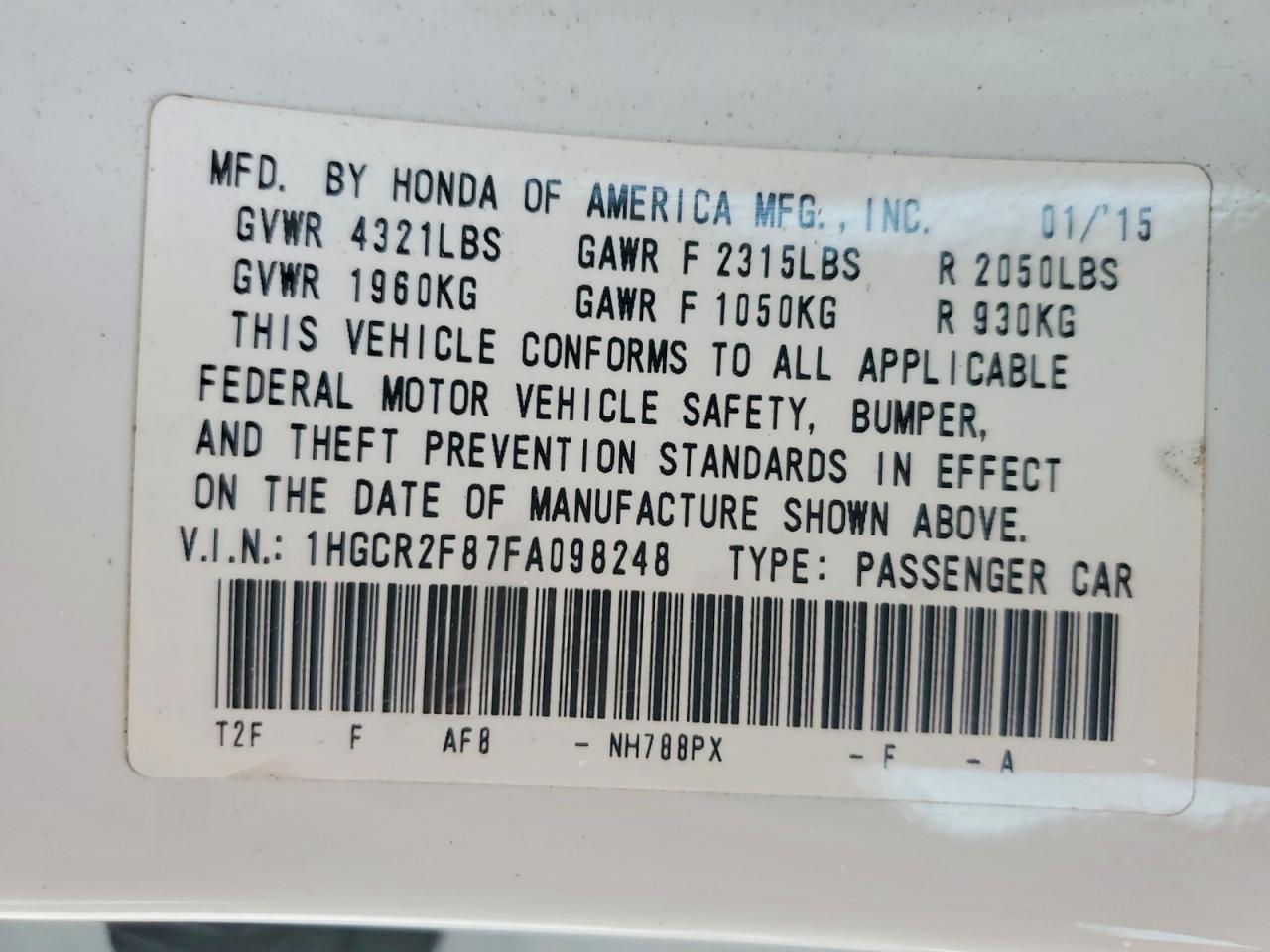 2015 HONDA ACCORD EXL photo 13
