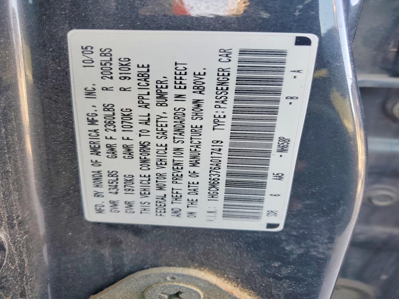 2006 HONDA ACCORD LX photo 25