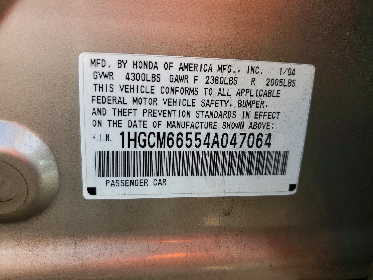 2004 HONDA ACCORD EX photo 12