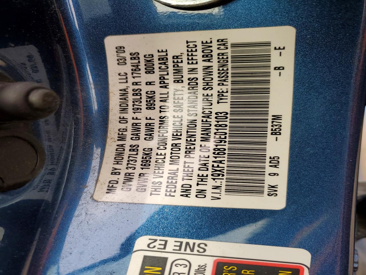 2009 HONDA CIVIC EX photo 13