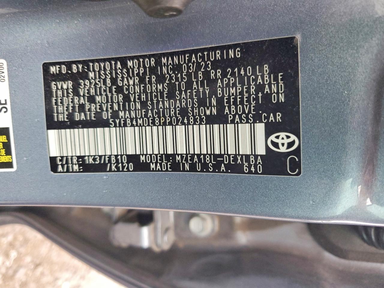 2023 TOYOTA COROLLA LE photo 12