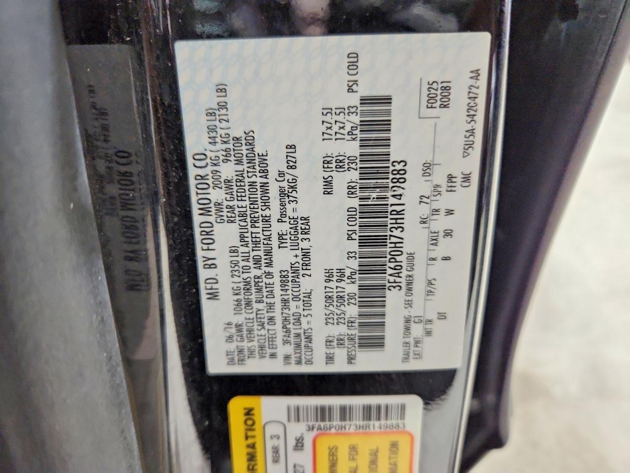 2017 FORD FUSION SE photo 12