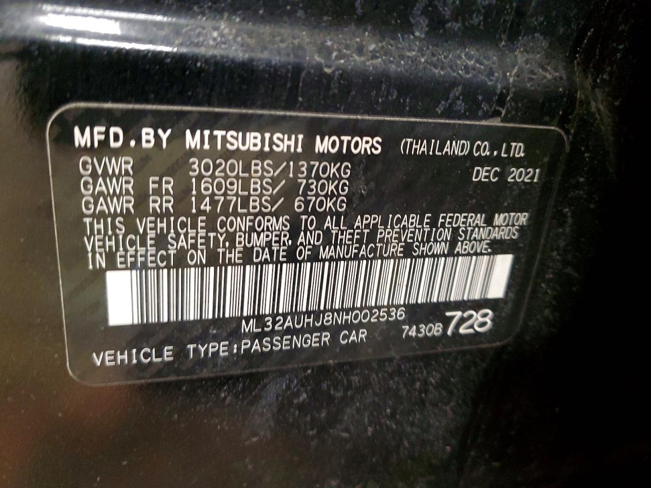 2022 MITSUBISHI MIRAGE ES photo 12