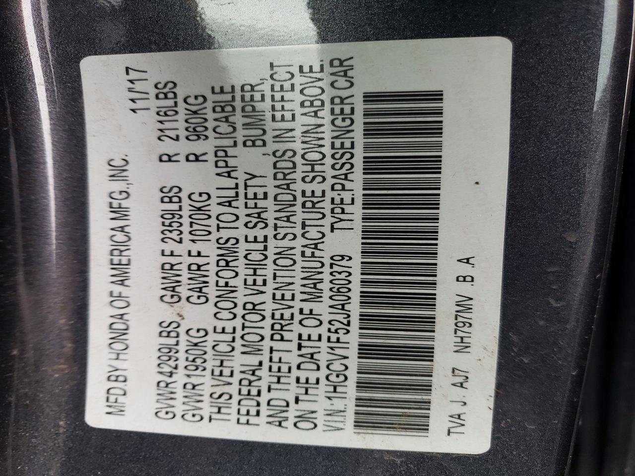 2018 HONDA ACCORD EXL photo 23