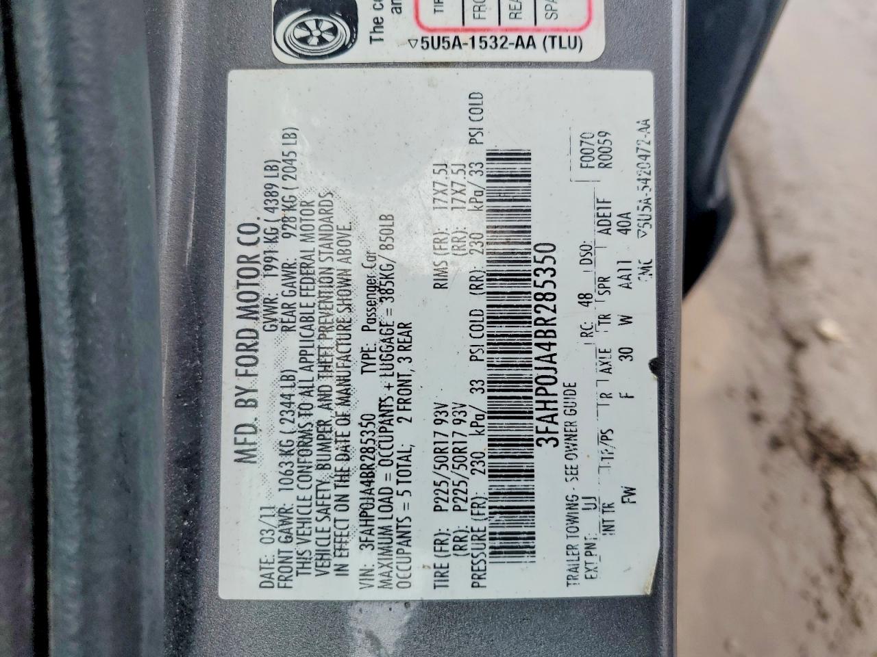2011 FORD FUSION SEL photo 12