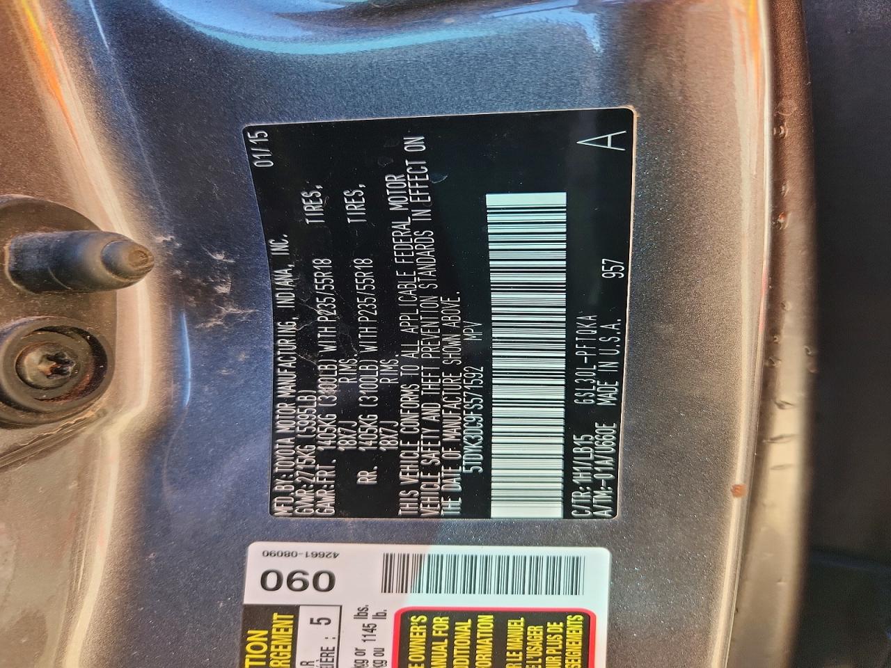 2015 TOYOTA SIENNA LIMITED 7-PASSENGER photo 14