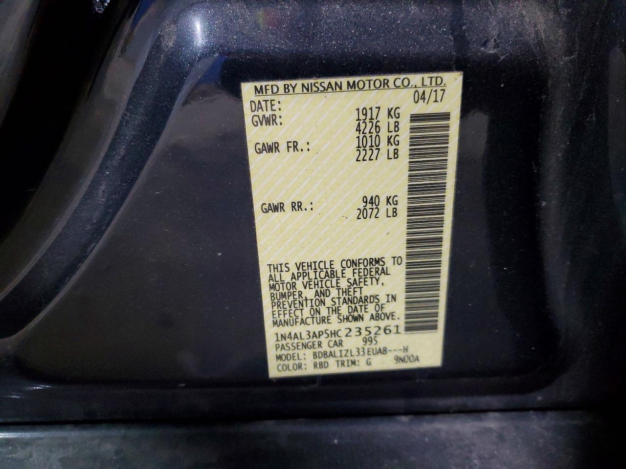 2017 NISSAN ALTIMA 2.5 photo 12