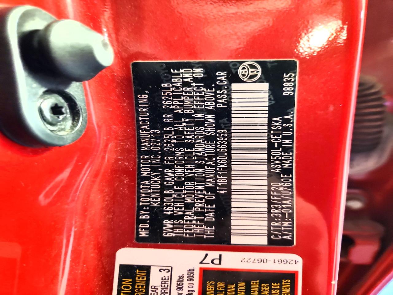 2013 TOYOTA CAMRY L photo 12