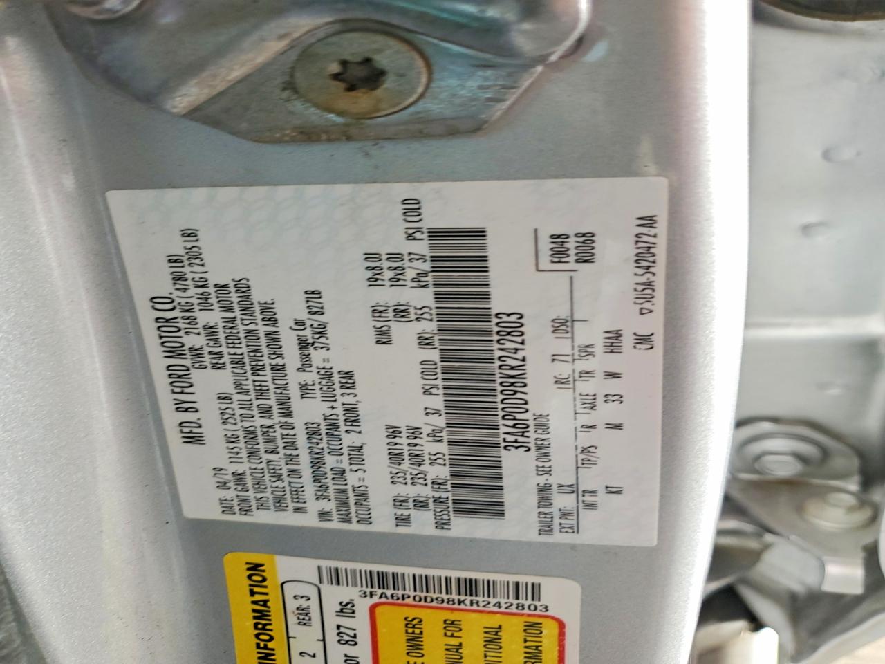 2019 FORD FUSION TITANIUM photo 13