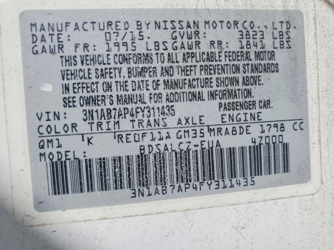 2015 NISSAN SENTRA S photo 23