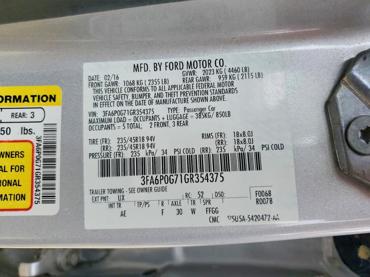 2016 FORD FUSION S photo 23