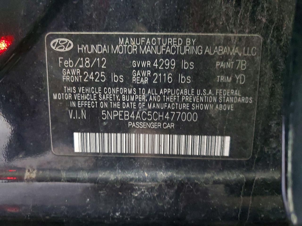 2012 HYUNDAI SONATA GLS photo 23