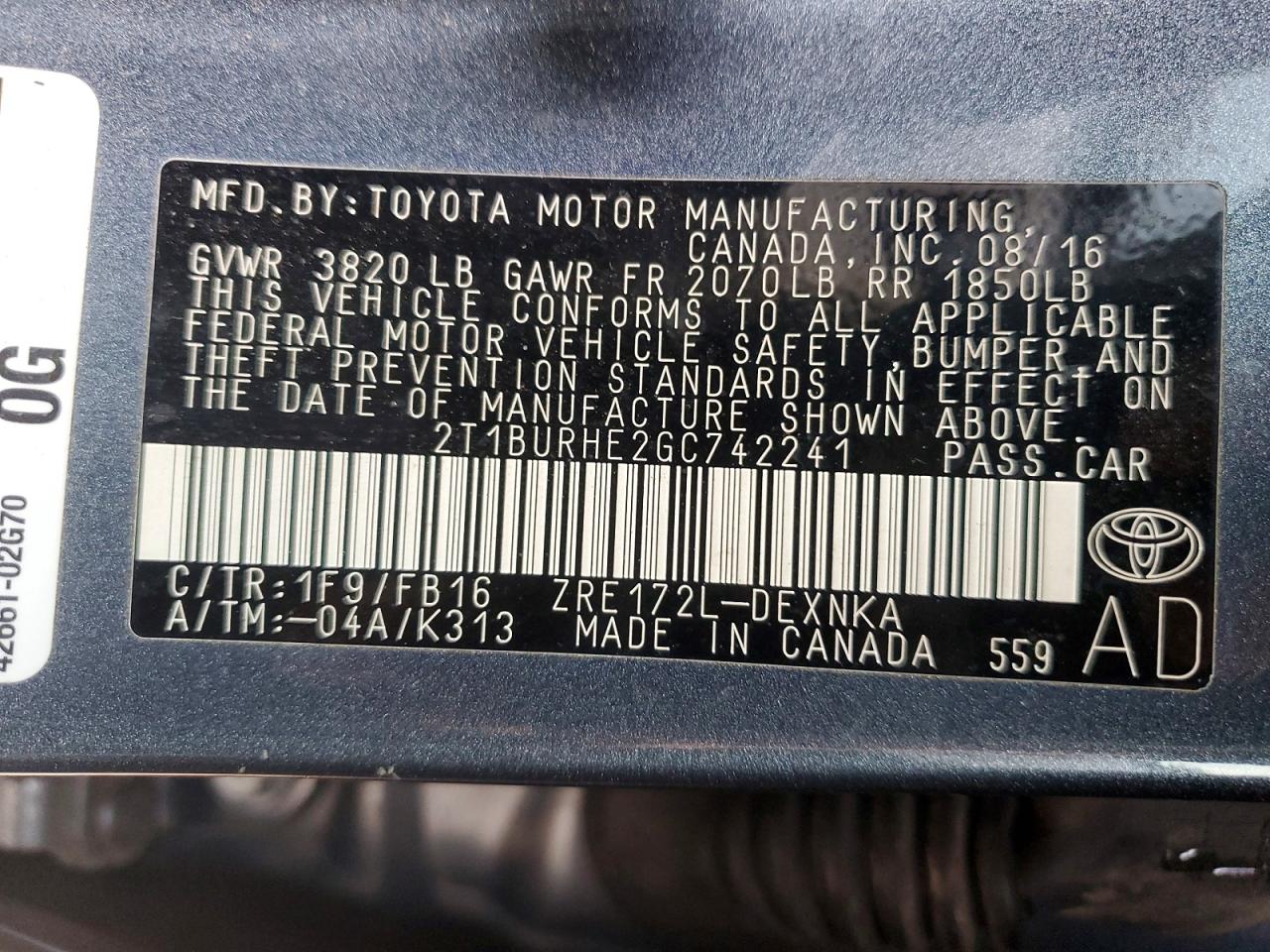 2016 TOYOTA COROLLA LE photo 12