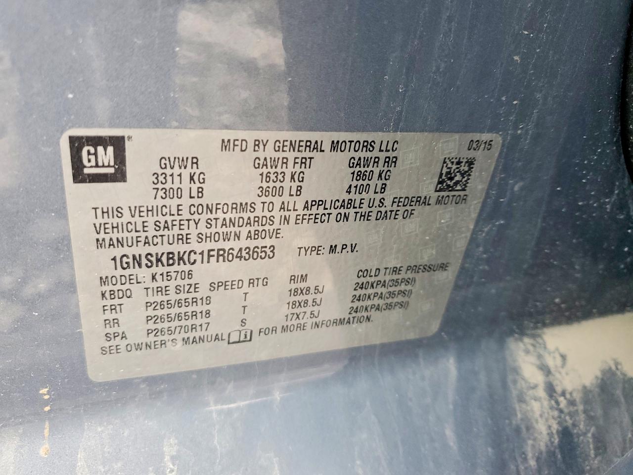 2015 CHEVROLET TAHOE K1500 LT photo 27